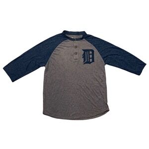 Red Jacket Detroit Tigers MLB Henley Shirt Mens Med Grey Navy Raglan 3/4 Sleeve
